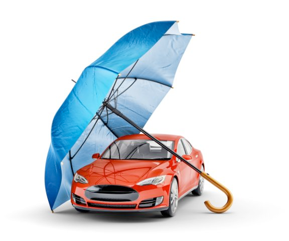 Modern car driving safely on a highway representing insurance protection